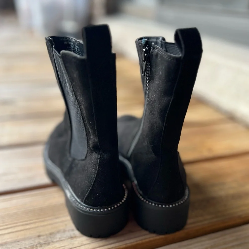 Time & Tru Size 6 Side Zipper Black Bling Chelsea Ankle Boots - Picture 3 of 6